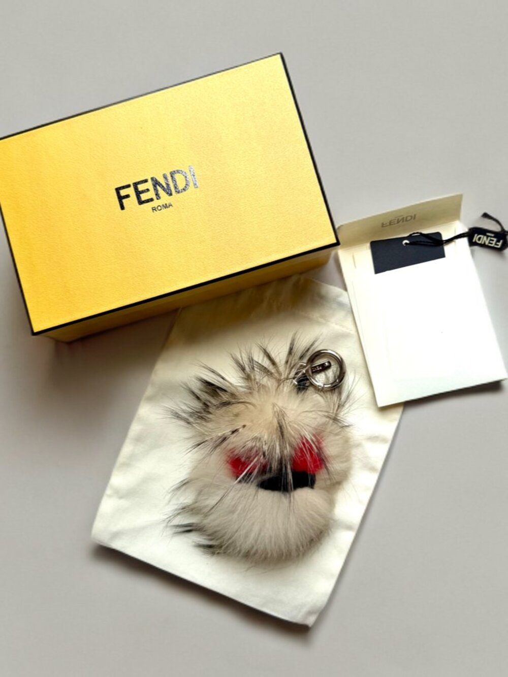 Fendi White Archy Bag Bugs Monster Fox Fur Charm